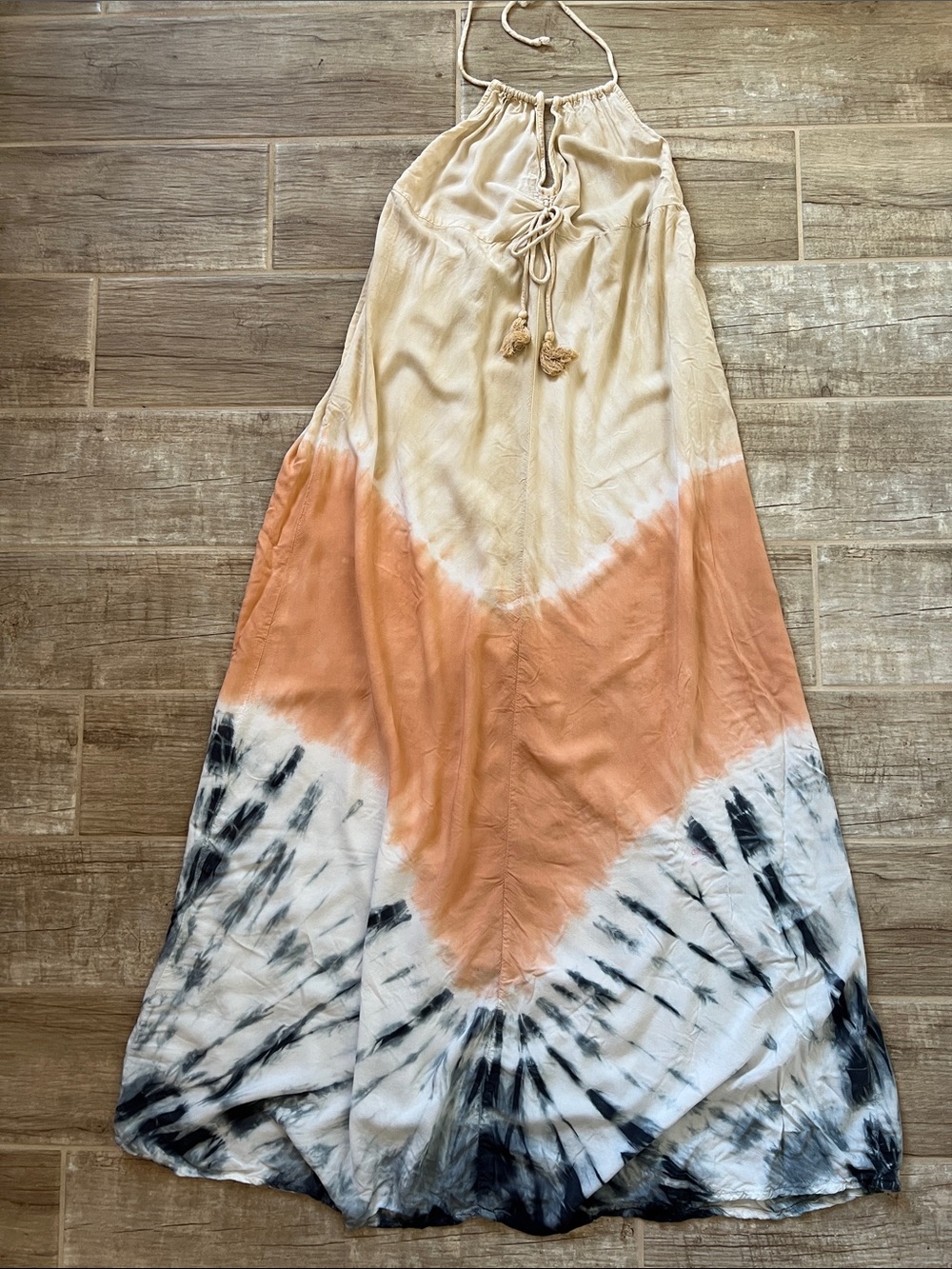 Tie-Dye Maxi Skirt in Cream, Peach & Blue